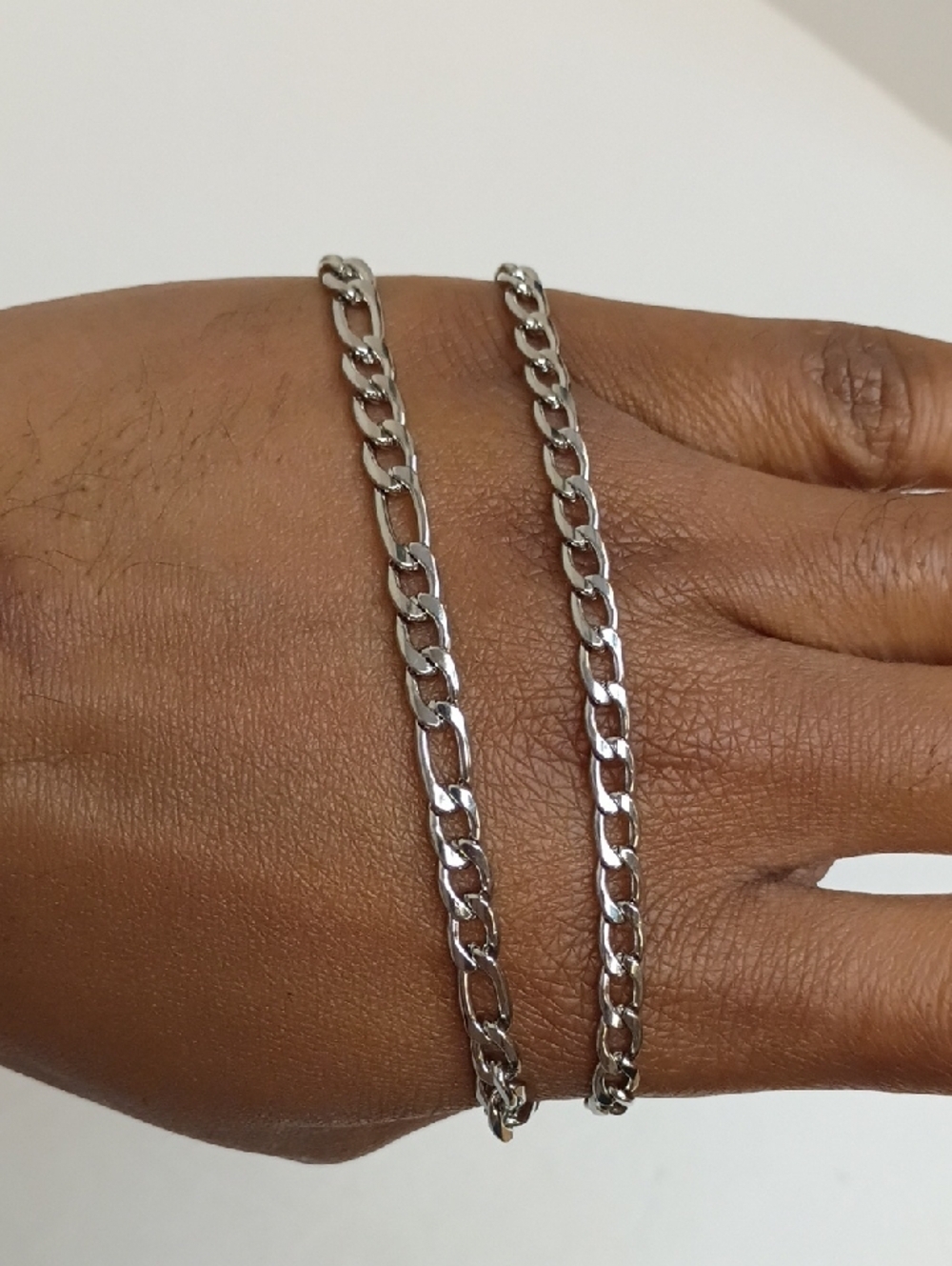 Figaro Chain Bracelet Set Silver Tone Link Stack Classic 2 Piece